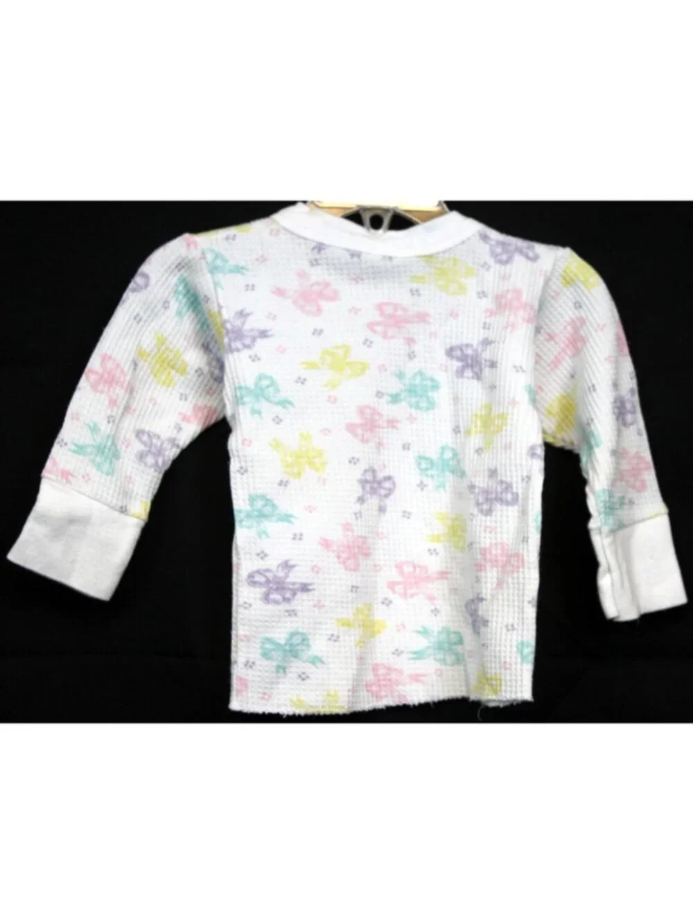 Vtg Waffle Knit Thermal Long Johns Toddler Girl Bows 2/3T USA Pastel Winter